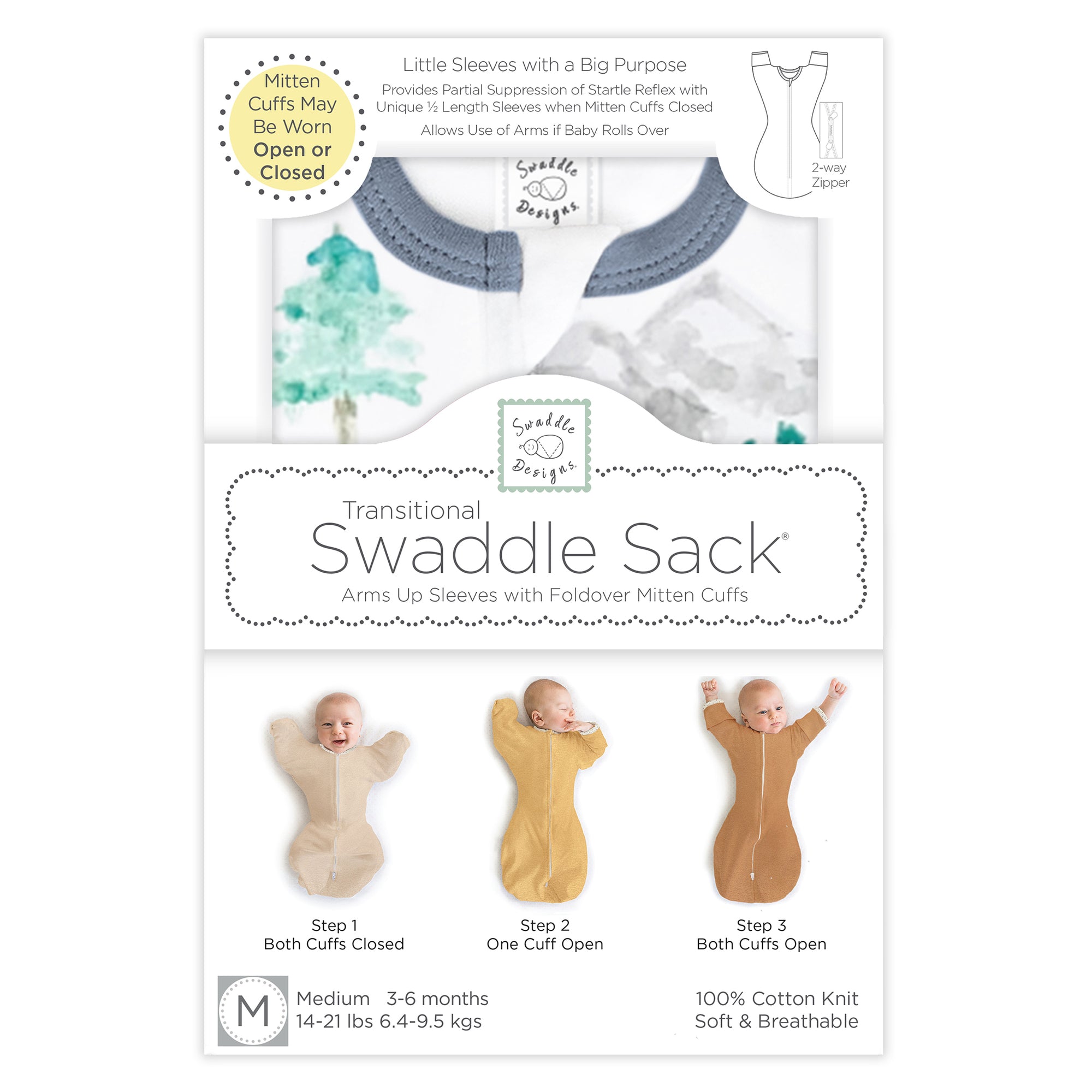 Transitional Swaddle Sack Arms Up 1/2Length Sleeves & Mitten Cuffs