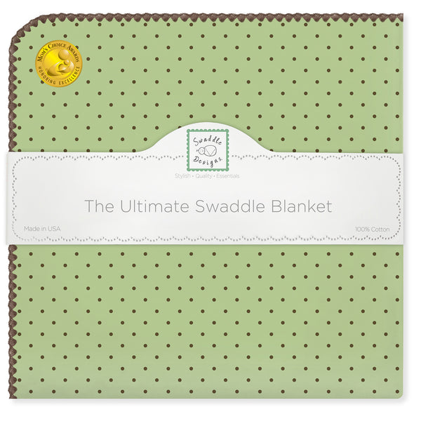 Ultimate Swaddle Blanket - Brown Polka Dots on Lime