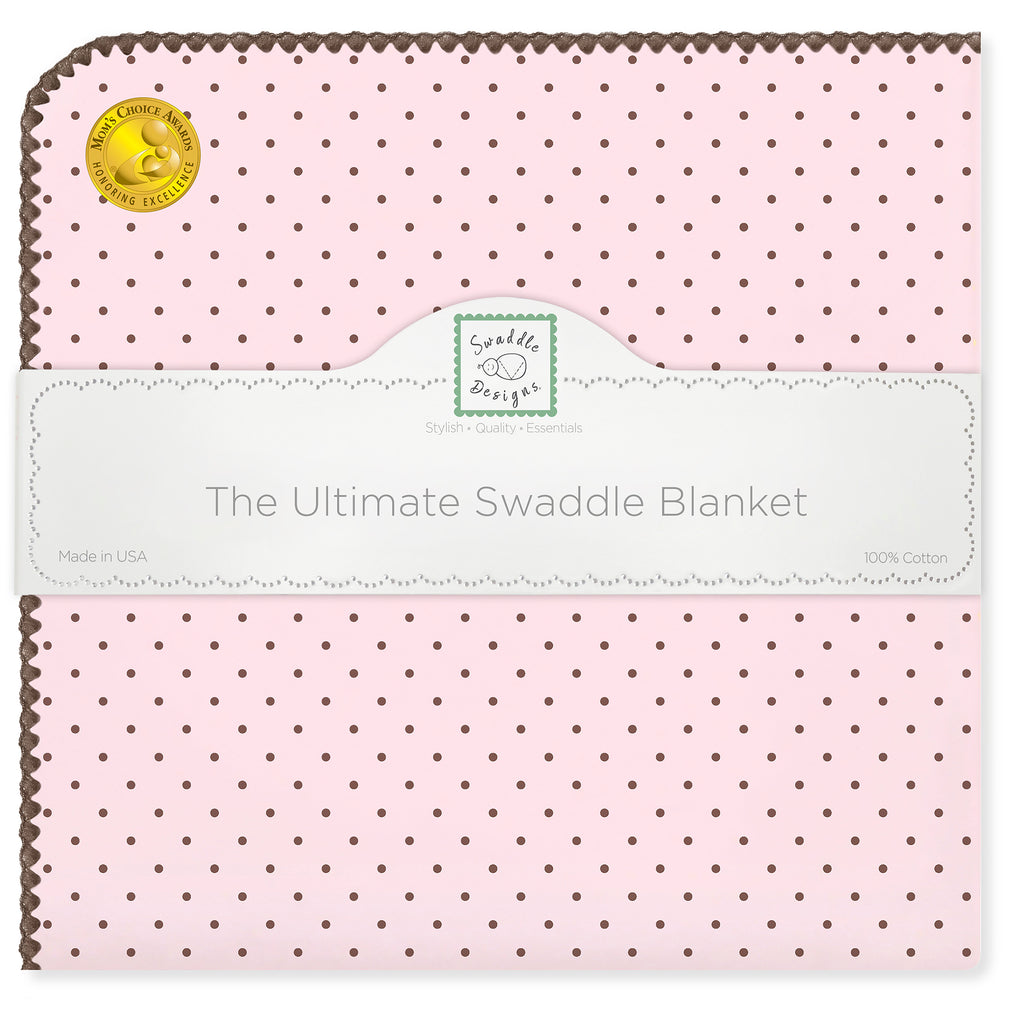 Ultimate Swaddle Blanket - Chocolate Brown Polka Dots on Pastel Pink - Only FIVE Left!