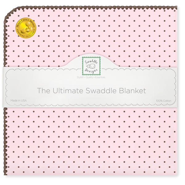 Ultimate Swaddle Blanket - Chocolate Brown Polka Dots on Pastel Pink - Only FIVE Left!