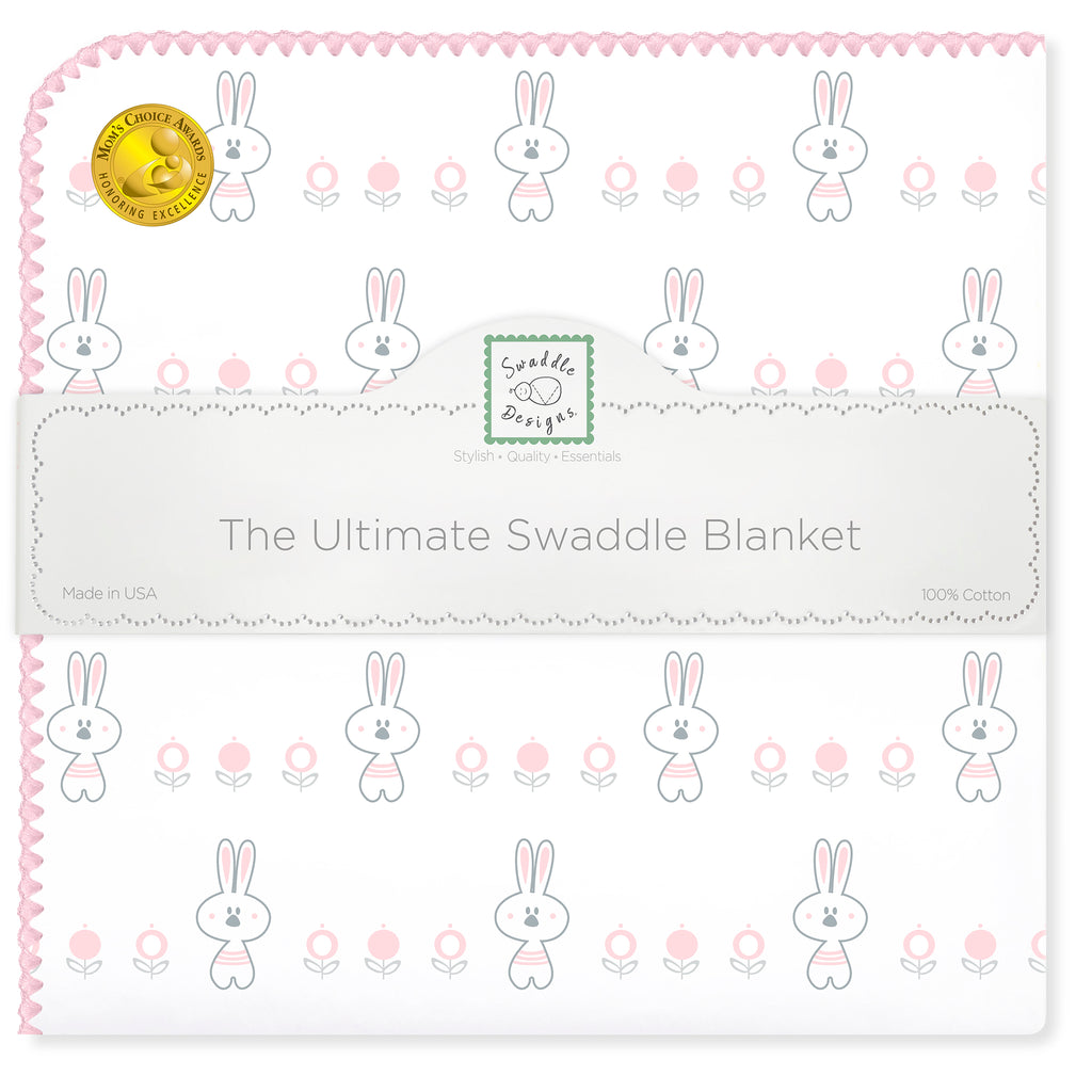 Ultimate Swaddle Blanket - Garden Bunnie, Pastel Pink