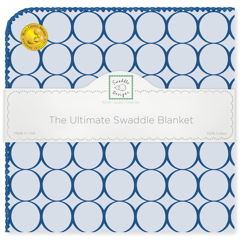 Ultimate Swaddle Blanket - Jewel Tone Mod Circles, True Blue on Pastel Blue