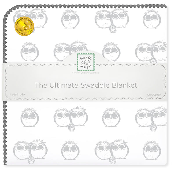 Ultimate Swaddle Blanket - Mama, Papa, & Baby Owl, Sterling