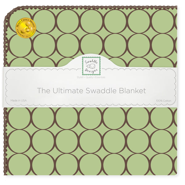 Ultimate Swaddle Blanket - Brown Mod Circles on Lime
