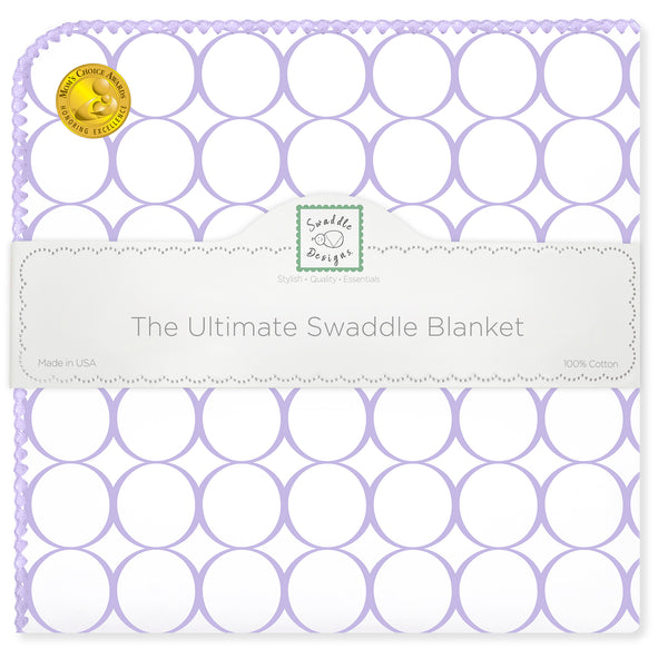 Ultimate Swaddle Blanket - Mod Circles on White, Lavender