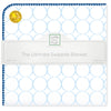 Ultimate Swaddle Blanket - Mod Circles on White, Pastel Blue with True Blue Trim