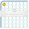 Ultimate Swaddle Blanket - Mod Circles on White, SeaCrystal with True Blue Trim