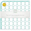 Ultimate Swaddle Blanket - Mod Circles on White, SeaCrystal with Turquoise Trim