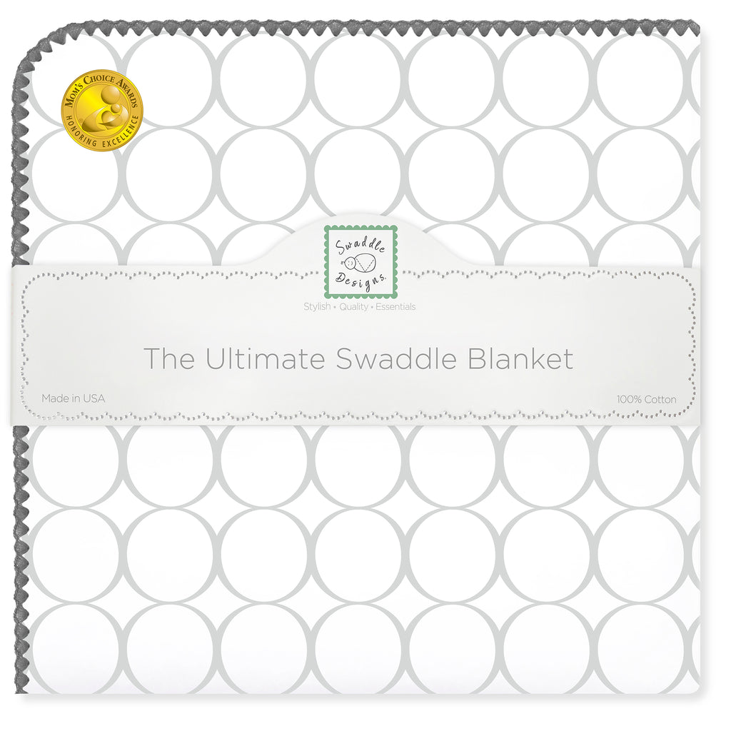 Ultimate Swaddle Blanket - Mod Circles on White, Sterling