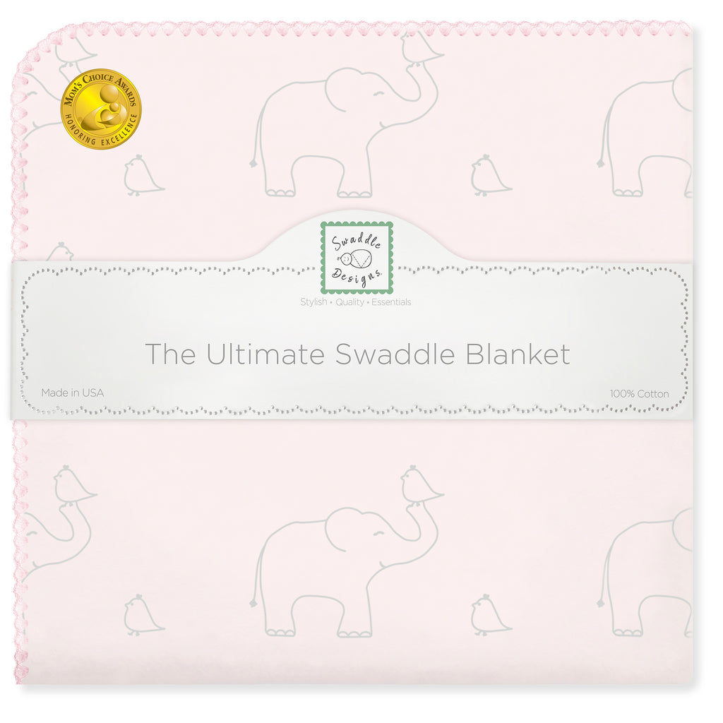 Ultimate Swaddle Blanket - Sterling Deco Elephants on Sunwashed Pink