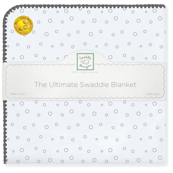 Ultimate Swaddle Blanket - Soft Black Pearl Bubble Dots on Soft Blue