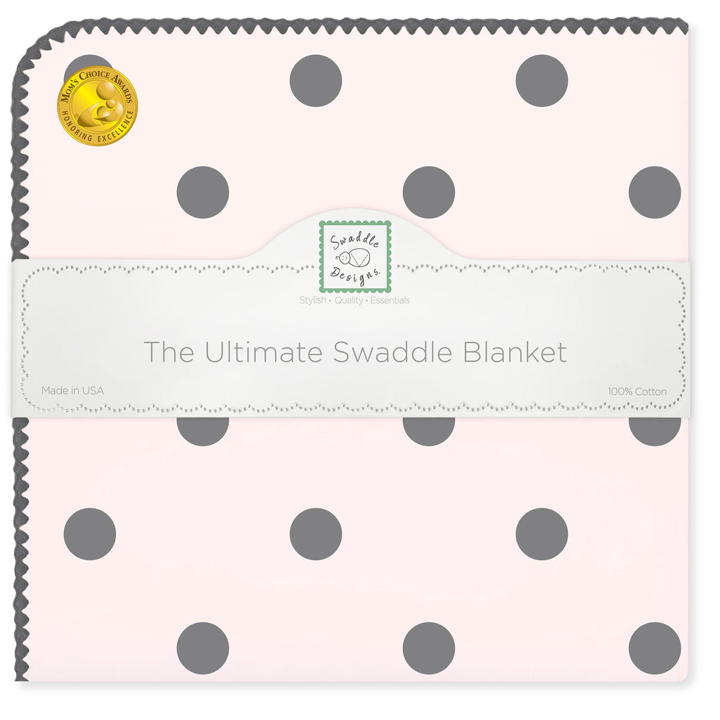 Ultimate Swaddle Blanket - Soft Black Pearl Big Dots on Soft Pink