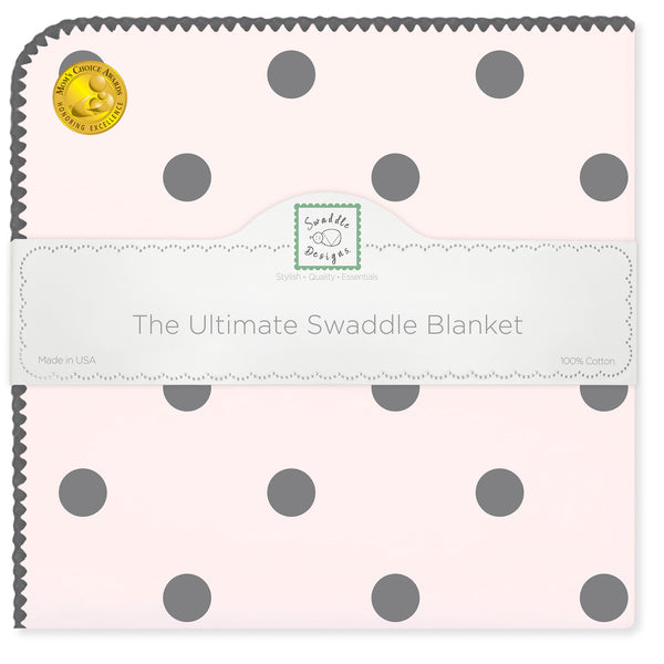 Ultimate Swaddle Blanket - Soft Black Pearl Big Dots on Soft Pink
