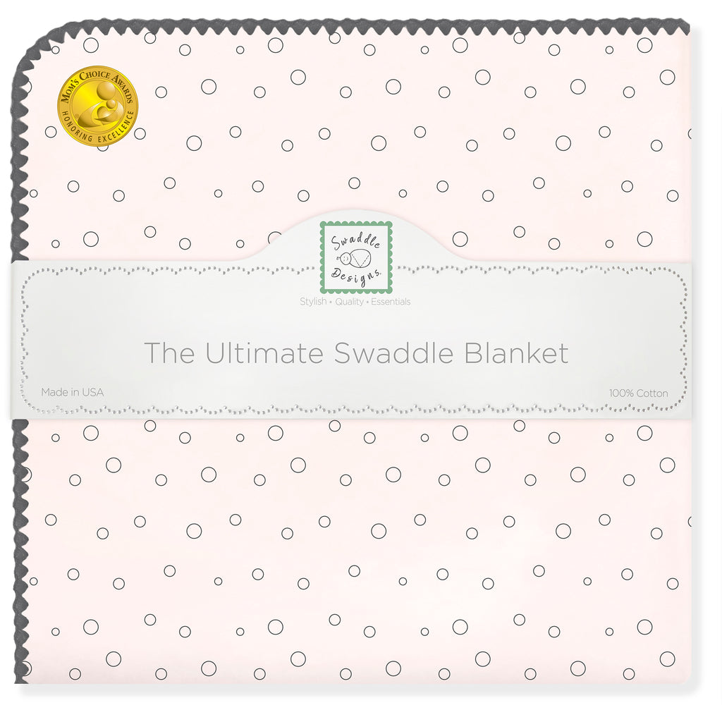 Ultimate Swaddle Blanket - Soft Black Pearl Bubble Dots on Soft Pink
