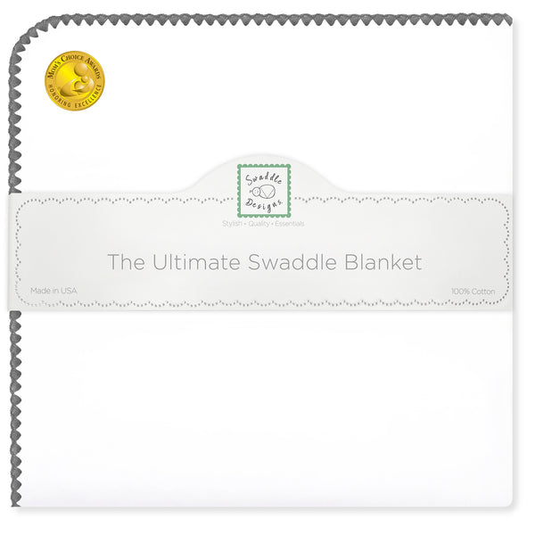 Ultimate Swaddle Blanket - White with Dark Gray Trim