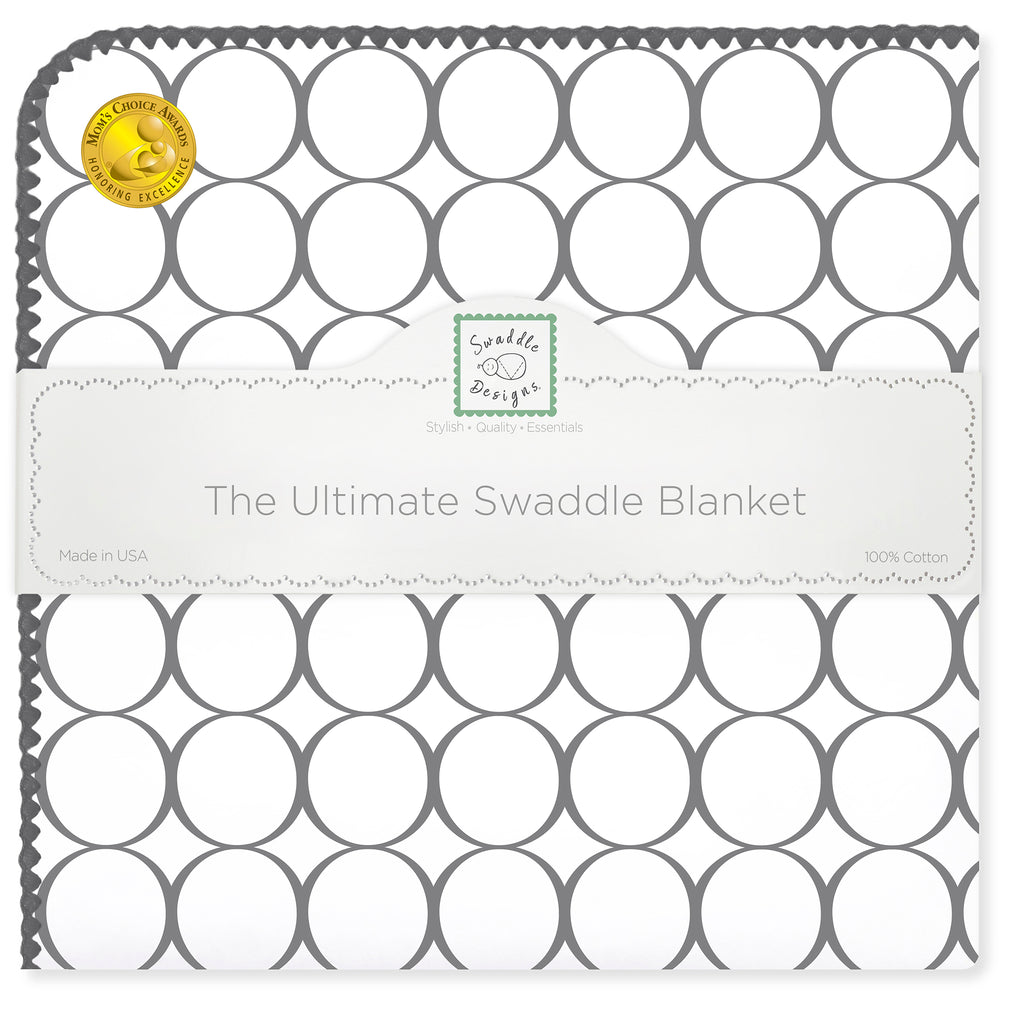 Ultimate Swaddle Blanket - Soft Black Pearl Mod Circles on White