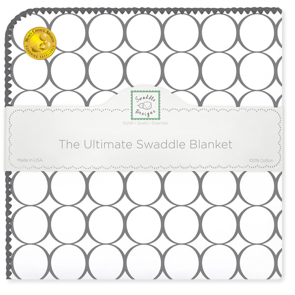 Ultimate Swaddle Blanket - Soft Black Pearl Mod Circles on White