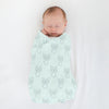 Ultimate Swaddle Blanket - Gray Fox on Pastel SeaCrystal with Dark Gray Trim