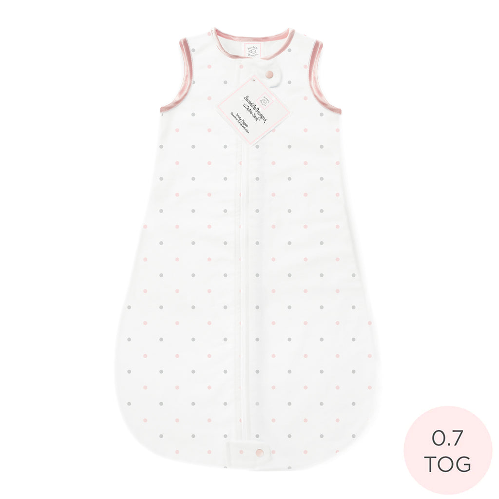 Cotton Flannel Non-Weighted zzZipMe Sack - Little Dots, Sterling & Pastel Pink