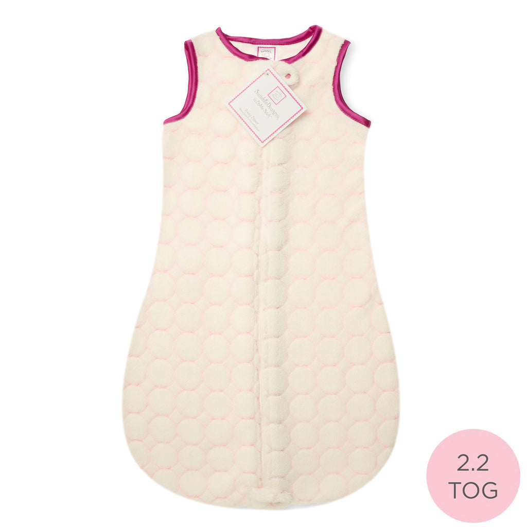 Cozy Non-Weighted zzZipMe Sack - Puff Circles, Ivory & Pink Circles w/ Light Very Berry Trim