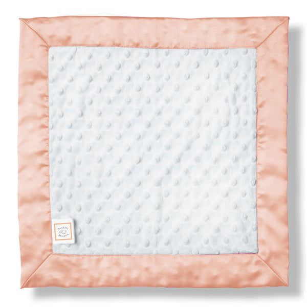 Baby Lovie -  White Plush Dots with Peach Blush Silky Satin Trim