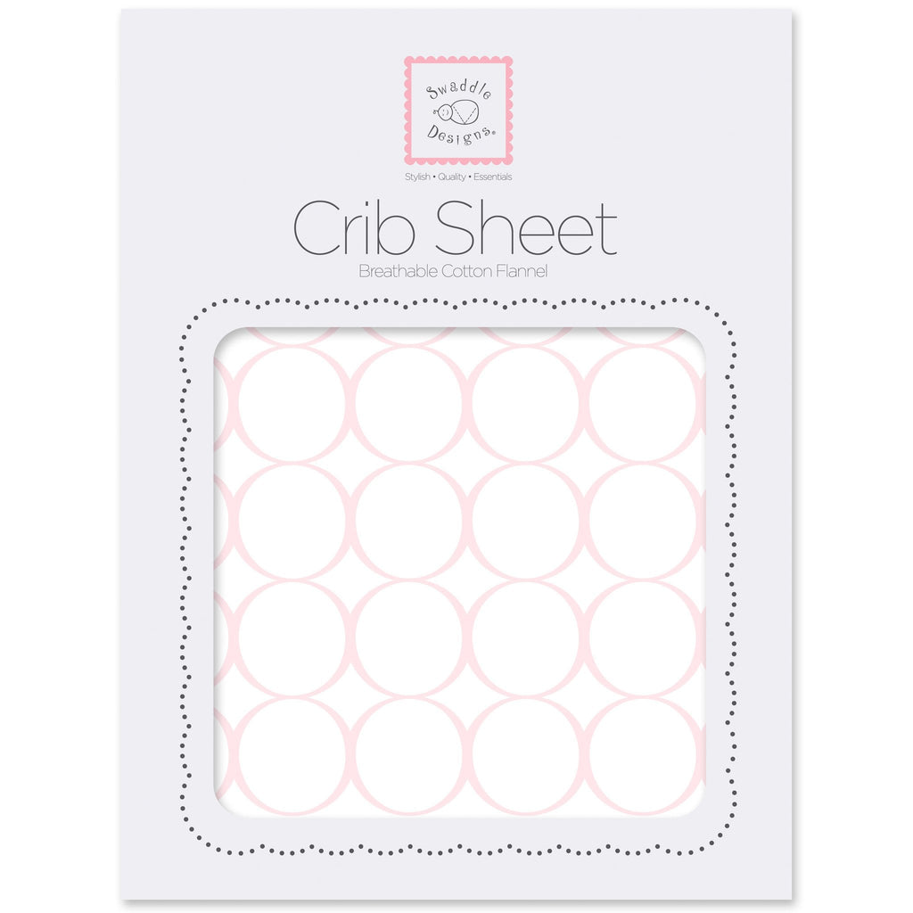 'Flannel Fitted Crib Sheet - Mod Circles on White, Pastel Pink' - Customized