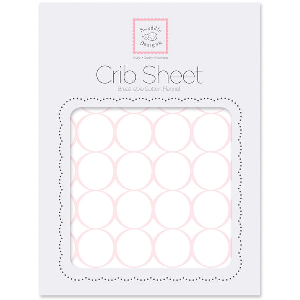 'Flannel Fitted Crib Sheet - Mod Circles on White, Pastel Pink' - Customized