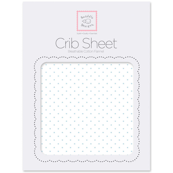 'Flannel Fitted Crib Sheet - Polka Dots, Pastel Blue' - Customized