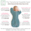 Transitional Swaddle Sack - Arms Up 1/2-Length Sleeves & Mitten Cuffs, Heathered Teal with Polka Dot Trim