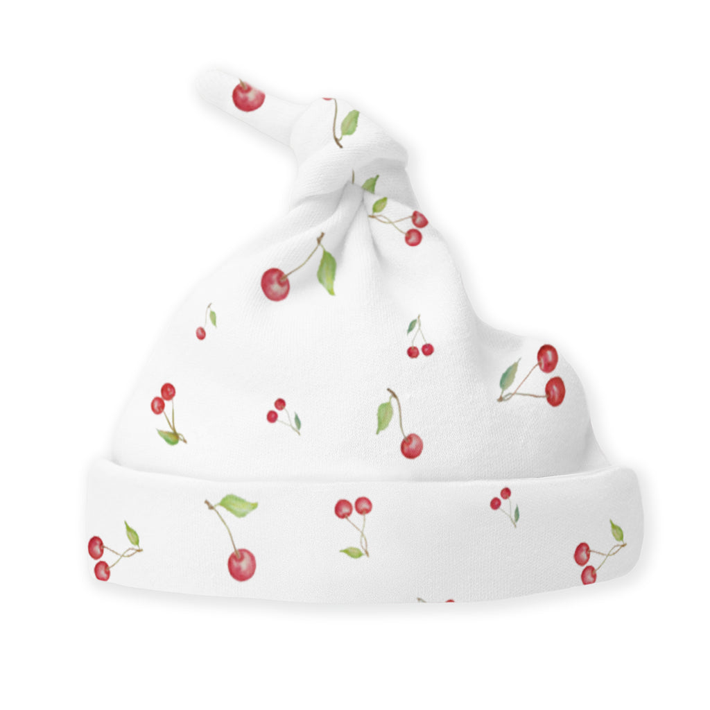 Knotted Hat - Organic Cotton Knit - Watercolor Little Cherries