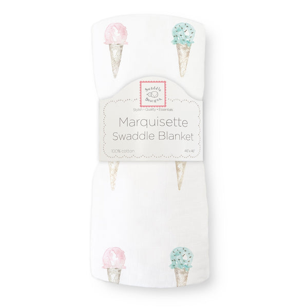 'Marquisette Swaddle Blanket - Watercolor Ice Cream Cones' - Customized