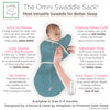 Omni Swaddle Sack with Wrap -  Arms Up Sleeves & Mitten Cuffs, Heathered Teal with Polka Dot Trim