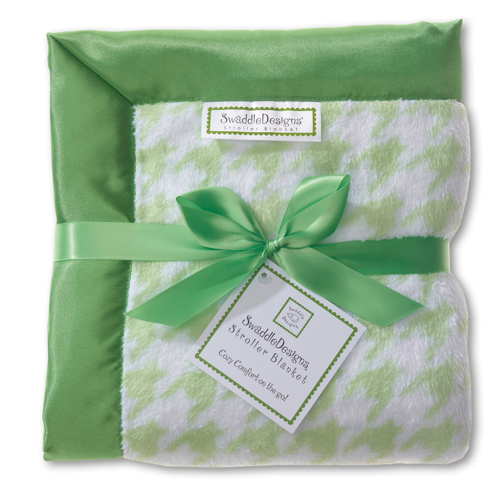 Stroller Blanket - Kiwi Puppytooth with Pure Green Trim, Large, 30x40 inches- ONLY 4 left!
