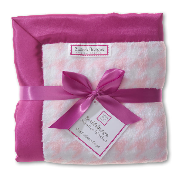 Stroller Blanket - Pastel Pink Puppytooth with Very Berry Trim, Large, 30x40 inches