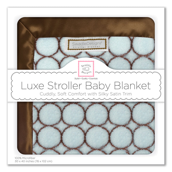 Stroller Blanket - Brown Mod Circles on Pastel Blue, Large, 30x40 inches