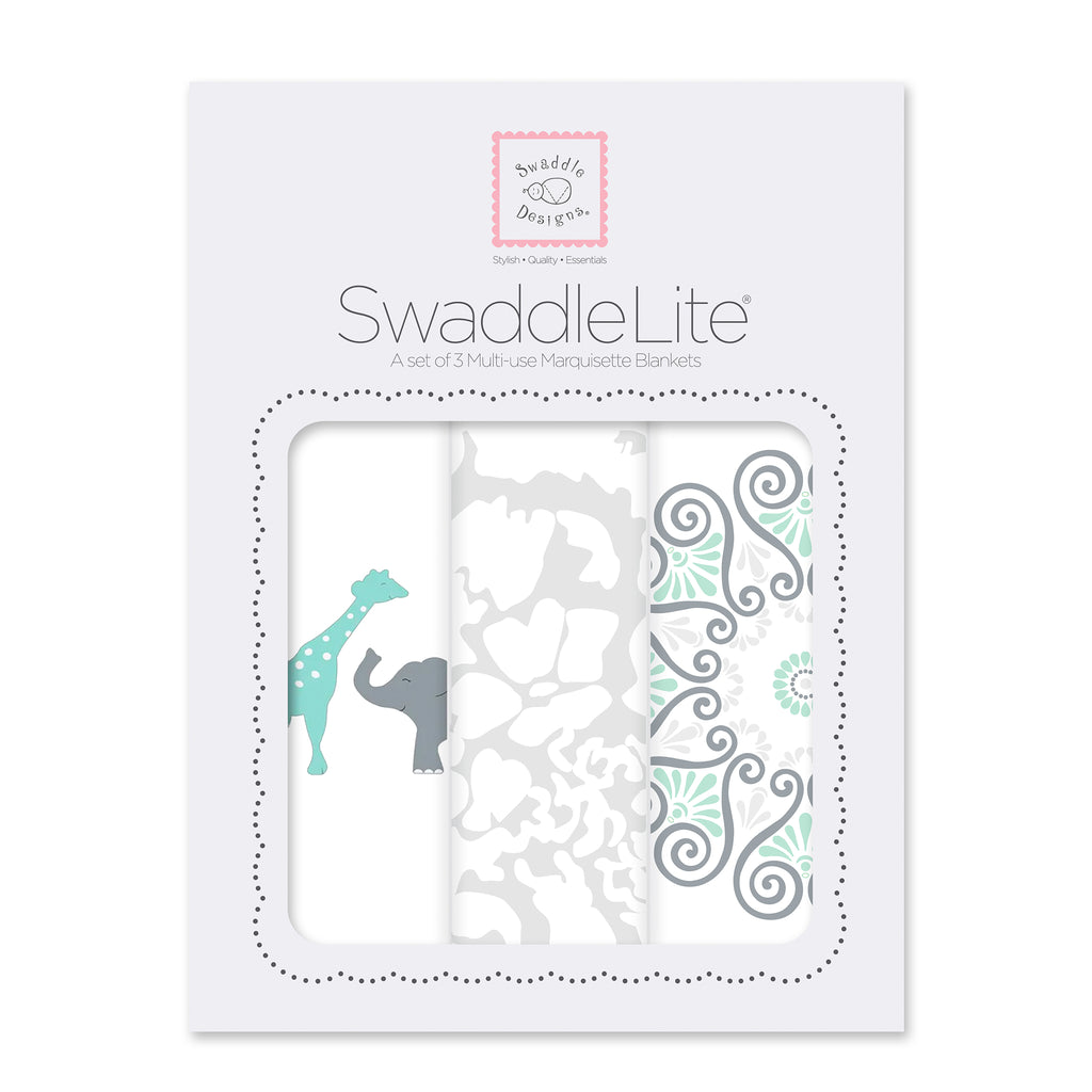 NEW! SwaddleLite - Safari Friends - Neutral SeaCrystal and Sterling Gray