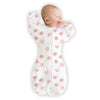 Organic Transitional Swaddle Sack - Arms Up 1/2-Length Sleeves & Mitten Cuffs, Watercolor Peach Blush Poppies