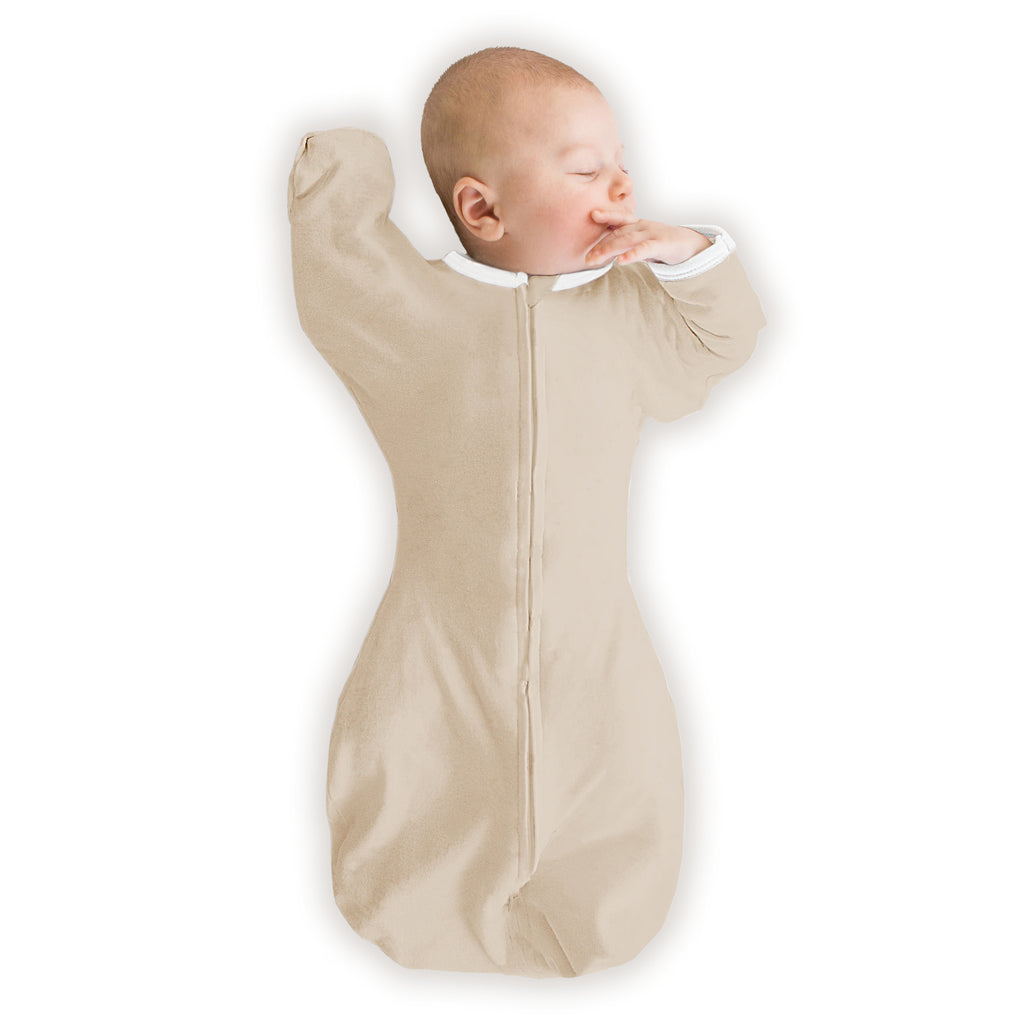Organic Transitional Swaddle Sack - Arms Up 1/2-Length Sleeves & Mitten Cuffs, Sand Dollar