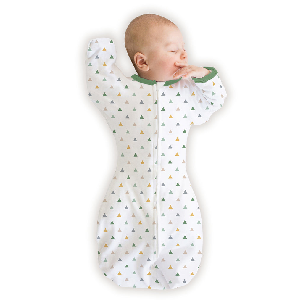 Organic Transitional Swaddle Sack - Arms Up 1/2-Length Sleeves & Mitten Cuffs, Tranquility Triangles - COMING SOON