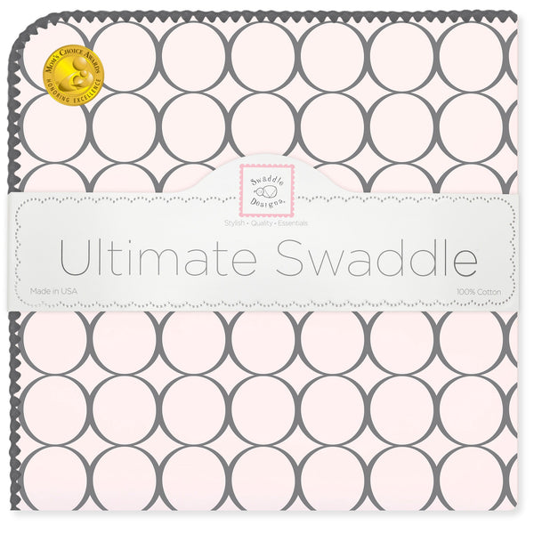 'Ultimate Swaddle Blanket - Soft Black Pearl Mod Circles on Soft Pink' - Customized