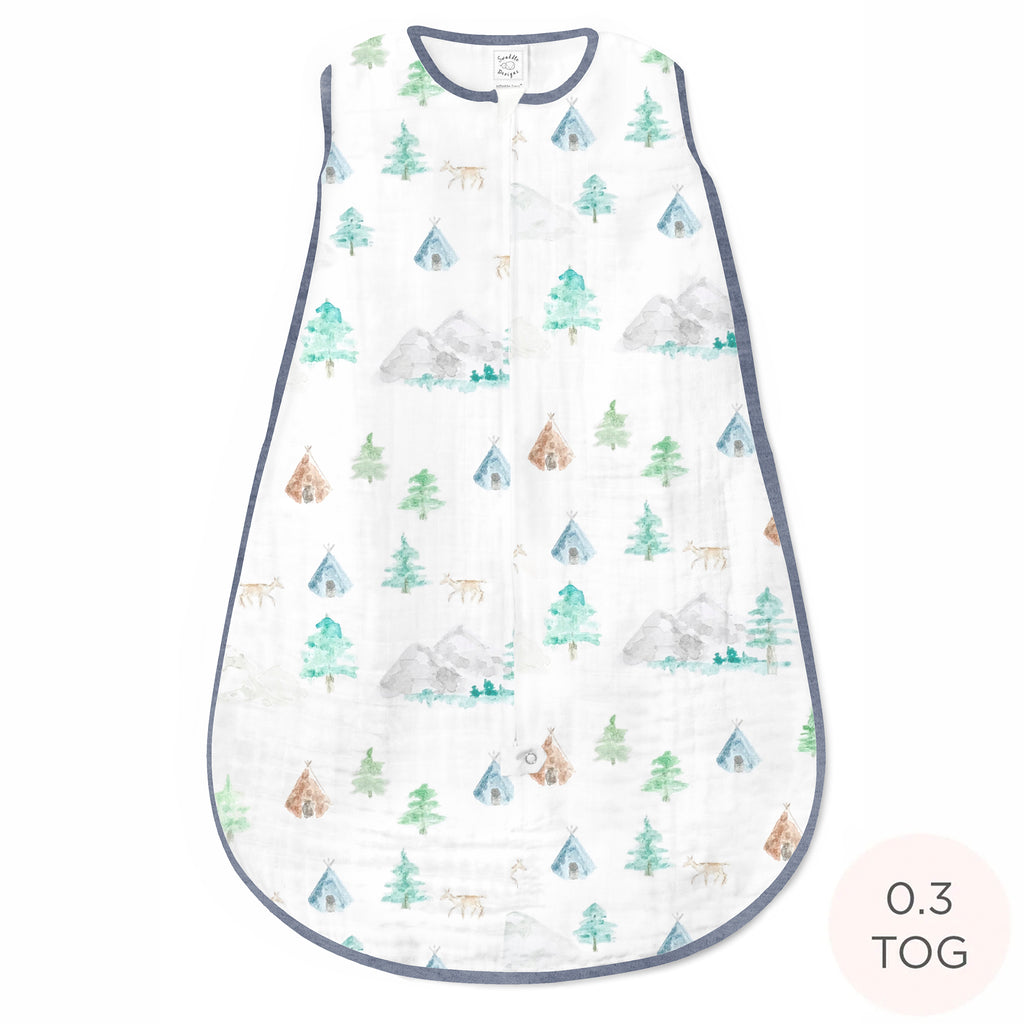 Cotton Muslin Non-Weighted zzZipMe Sack - Watercolor Mountains & Trees - In the Wild