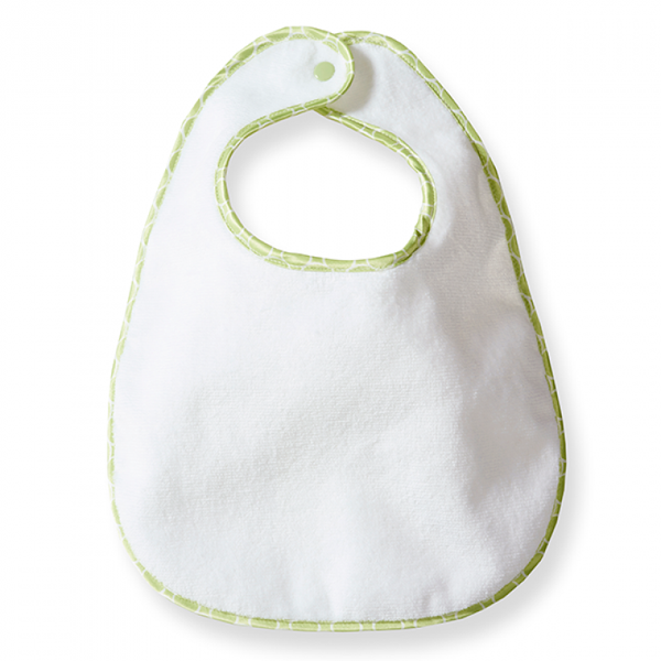 'Baby/Toddler  Bib - White Terry Velour & Pastel Kiwi Trim with White Mini Mod Circles - Personalize it!' - Customized