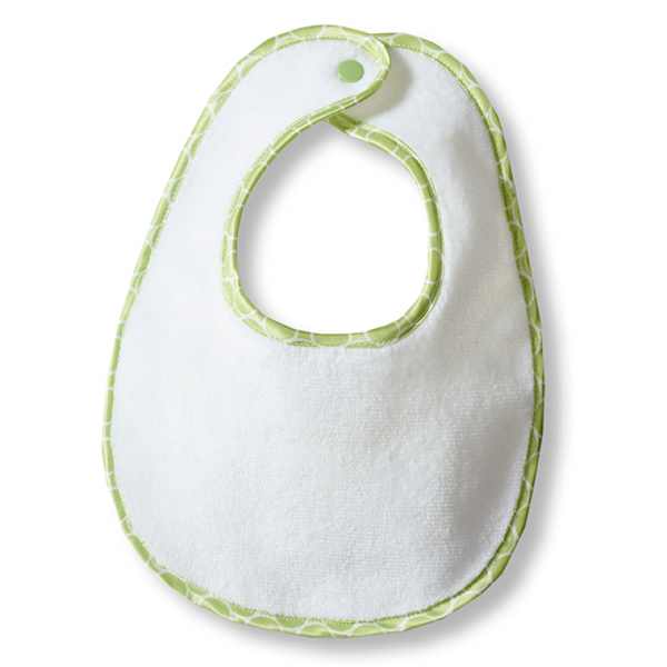 'Baby Bib - White Terry Velour & Pastel Kiwi Trim with White Mini Mod Circles - Personalize it!' - Customized