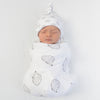 Muslin Swaddle Blanket and Hat Gift Set - Hedgehog, Soft Black, Newborn