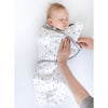 Omni Swaddle Sack with Wrap -  Arms Up Sleeves & Mitten Cuffs, Heathered Gray with Polka Dot Trim, Hello World