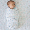 Muslin Swaddle Single - Starshine - Pastel Blue & Sterling with Touch of Silver Shimmer