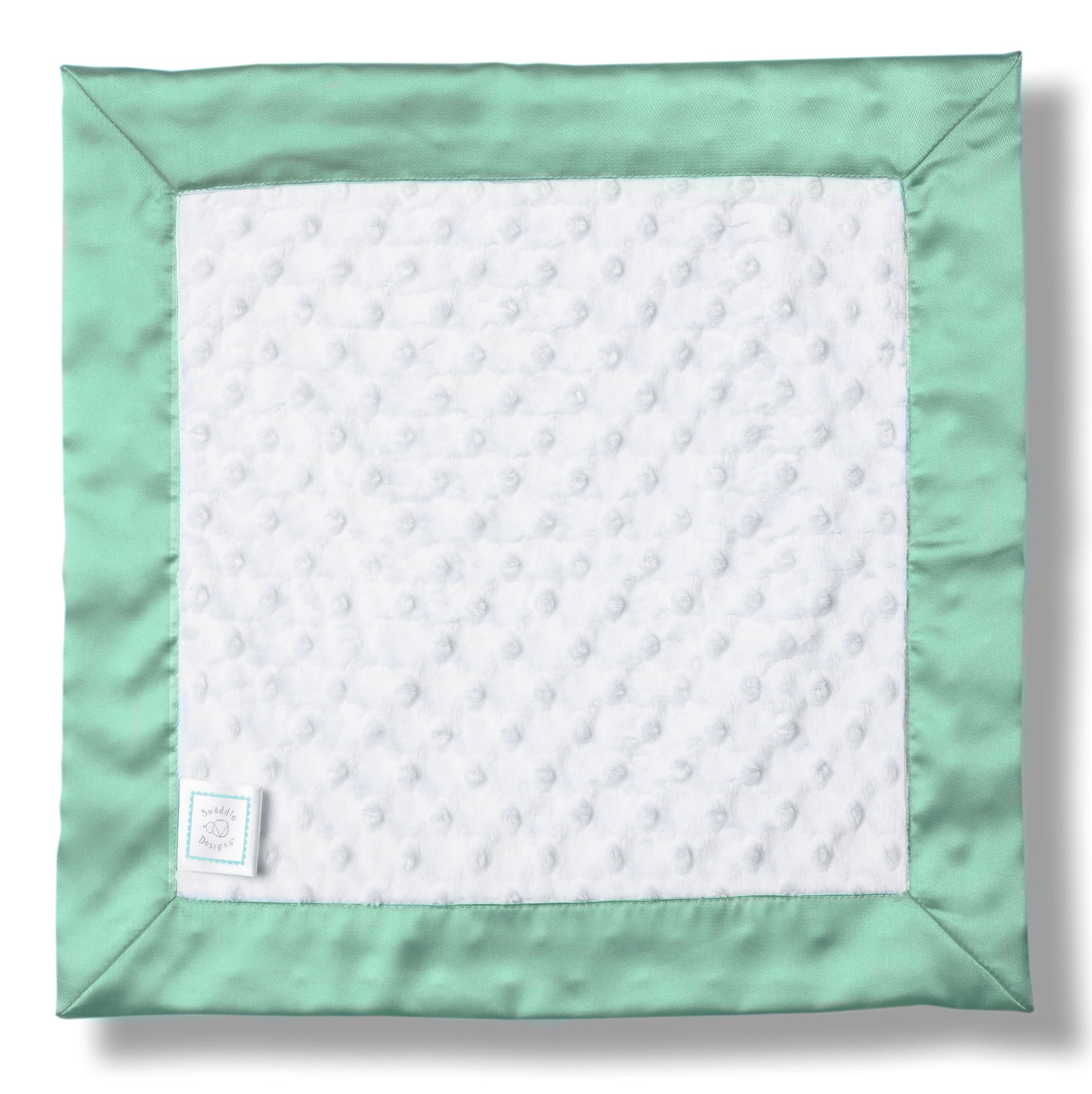 Baby Lovie White Plush Dots with SeaCrystal Silky Satin Trim