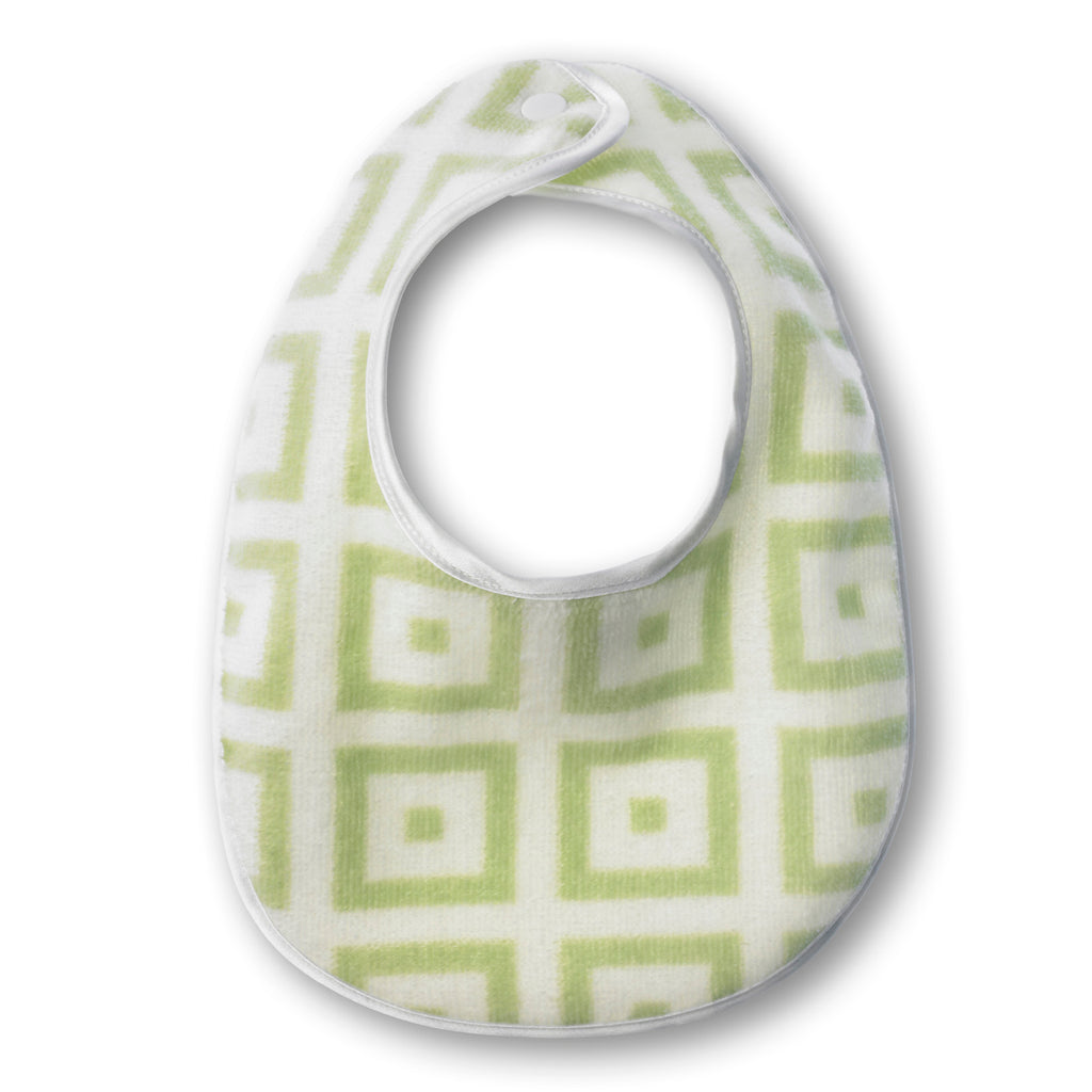 Baby Bib - Kiwi Mod Squares on Softest Green with Ivory Trim