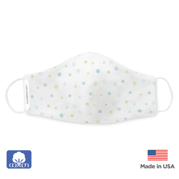 Kids Face Mask, 2-Layer Cotton Flannel, Playful Dots, SeaCrystal - Child Size, Made in USA, 6 Prepack