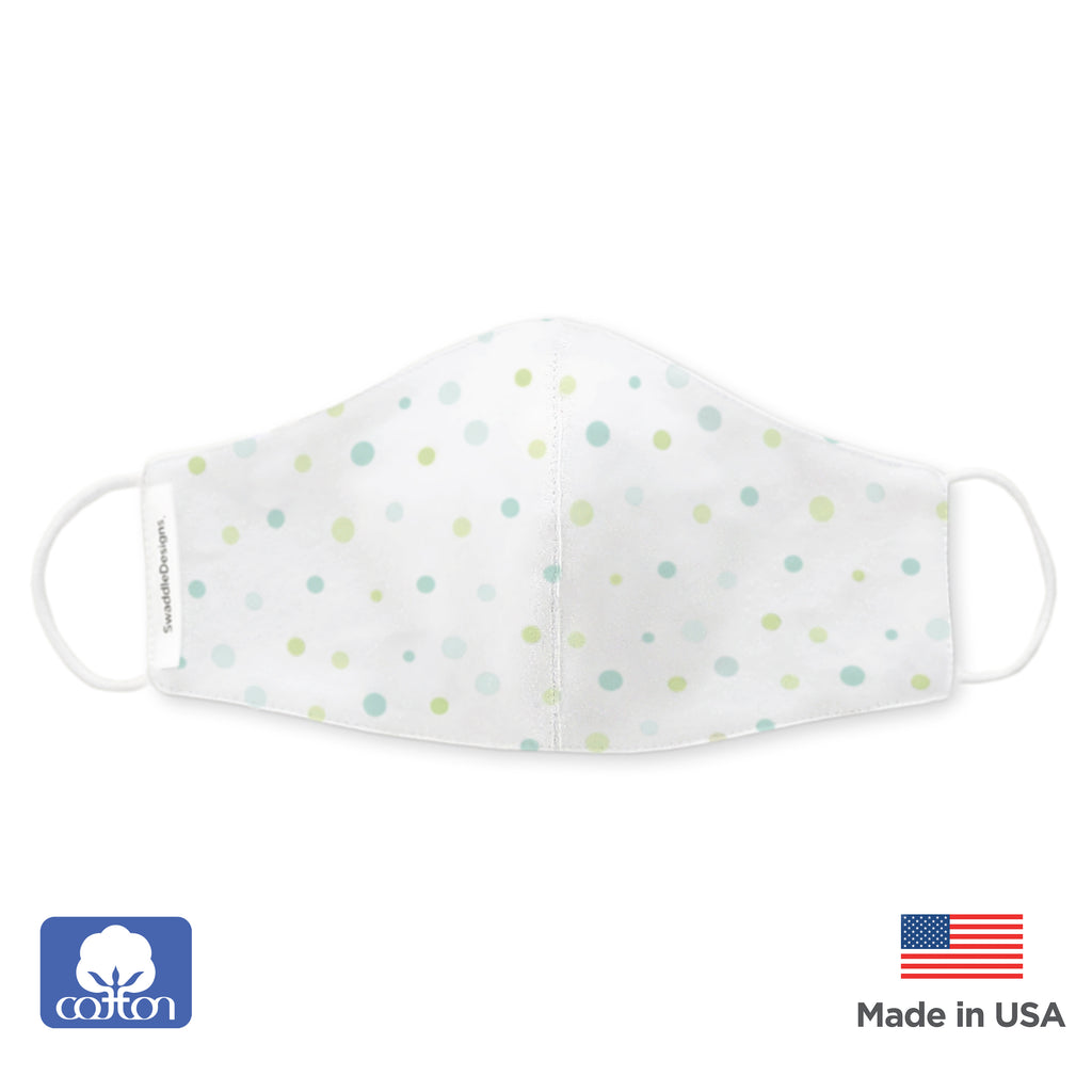Kids Face Mask, 2-Layer Cotton Flannel, Playful Dots, SeaCrystal - Child Size, Made in USA, 10 Pack